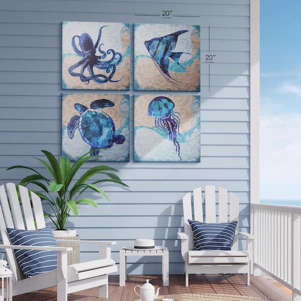American Art Decor Teal Ocean Animal Canvas Wall Art, Octopus