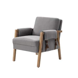 Nellie Mid-Century Modern Grey Fabric Armchair with Solid Wood Frame