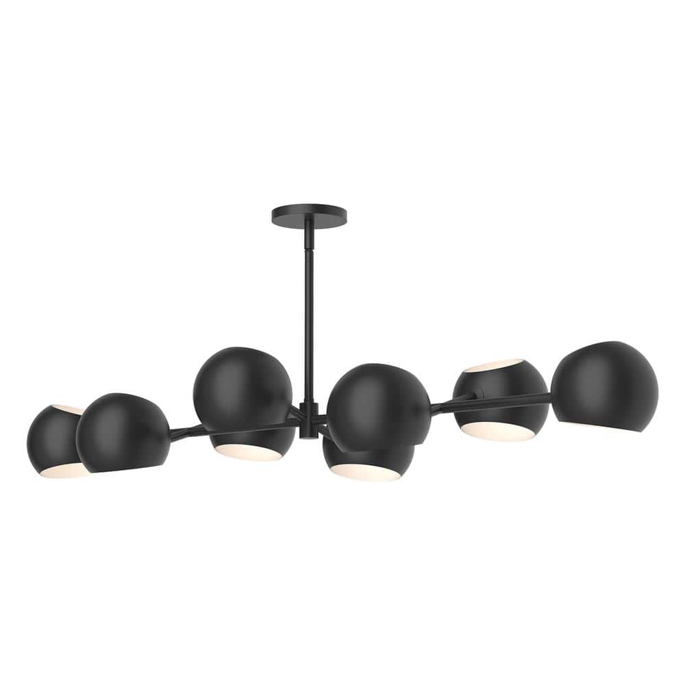 Willow Matte Black 8-Light Linear Island Chandelier with Glass Accents