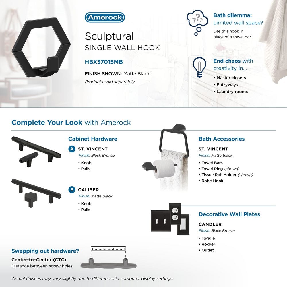 Matte Black Hexagonal Single Prong Decorative Wall Hook