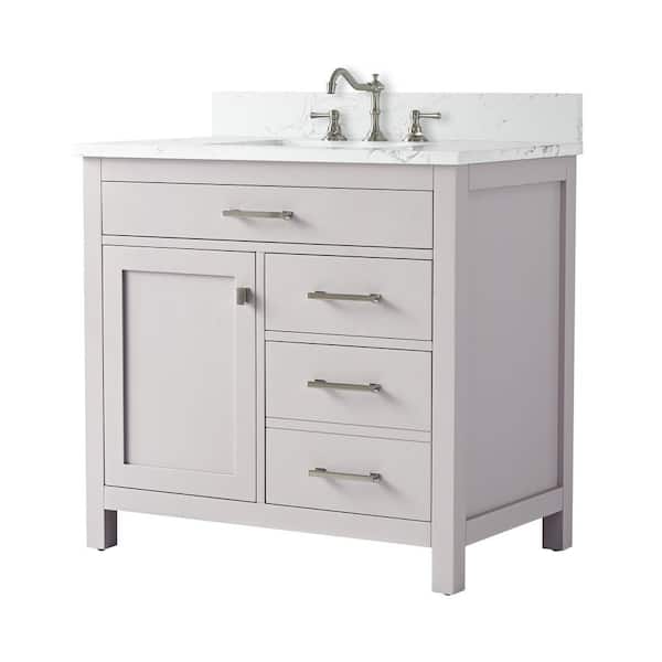 Jasper 36 in. W x 22 in. D Taupe Bath Vanity in with Carrara White Engineered Stone Top with White Sink