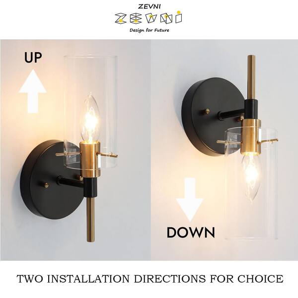 適当な価格 Wall Gold Brass 1-Light Modern Zevni Sconce, Bathroom Black アイドル