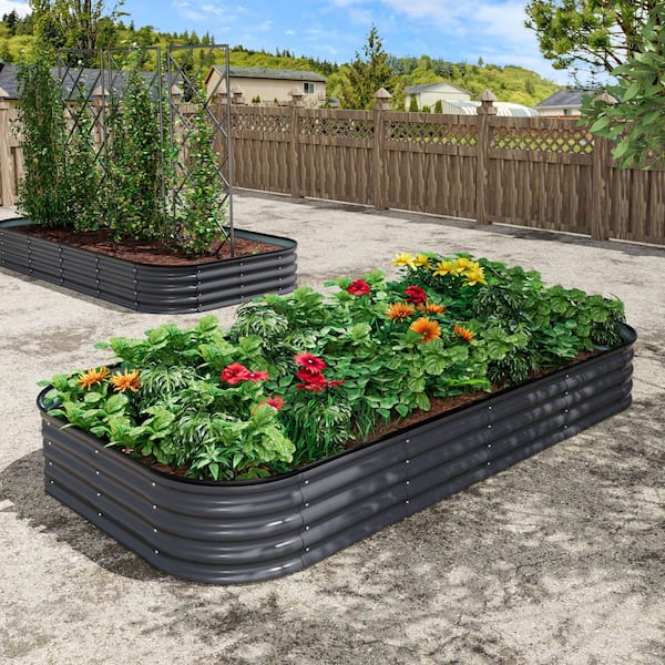 Dark Gray Galvanized Steel Raised Garden Bed Many-in-1 Planter Box Outdoor, 96 in. L x 48 in. W x 11.2 in. H