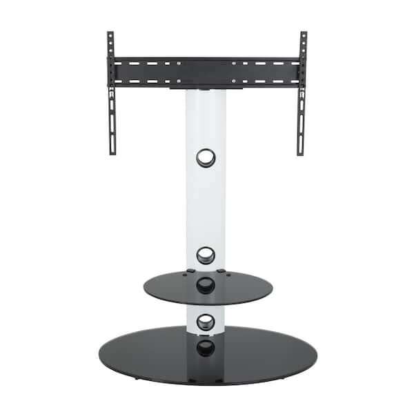 AVF Lugano 31.5 in. White Glass Pedestal TV Stand Fits TVs Up to 65 in. with Flat Screen Mount