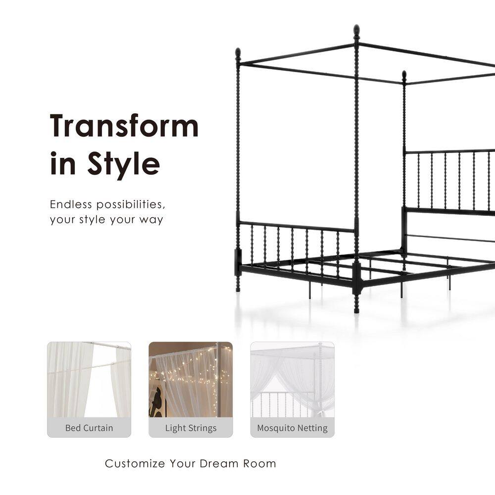 Cathy Black Metal Frame King Canopy Bed with Spindle Posts - thumbnail 9