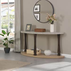 48 in. Grey Semi Circle Solid Wood End Table for Small Hallway Entryway Space