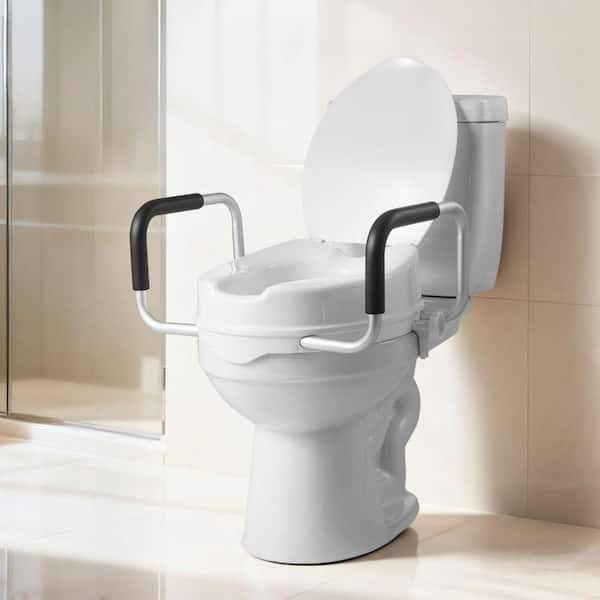 Raised Toilet Seat with Arms, 300 lbs. Capacity, 4 in. Lift, Widened Commode Riser with Padded Handles for Seniors