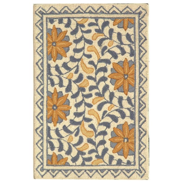 SAFAVIEH Chelsea Ivory/Blue Doormat 2 ft. x 3 ft. Border Floral Circles Area Rug
