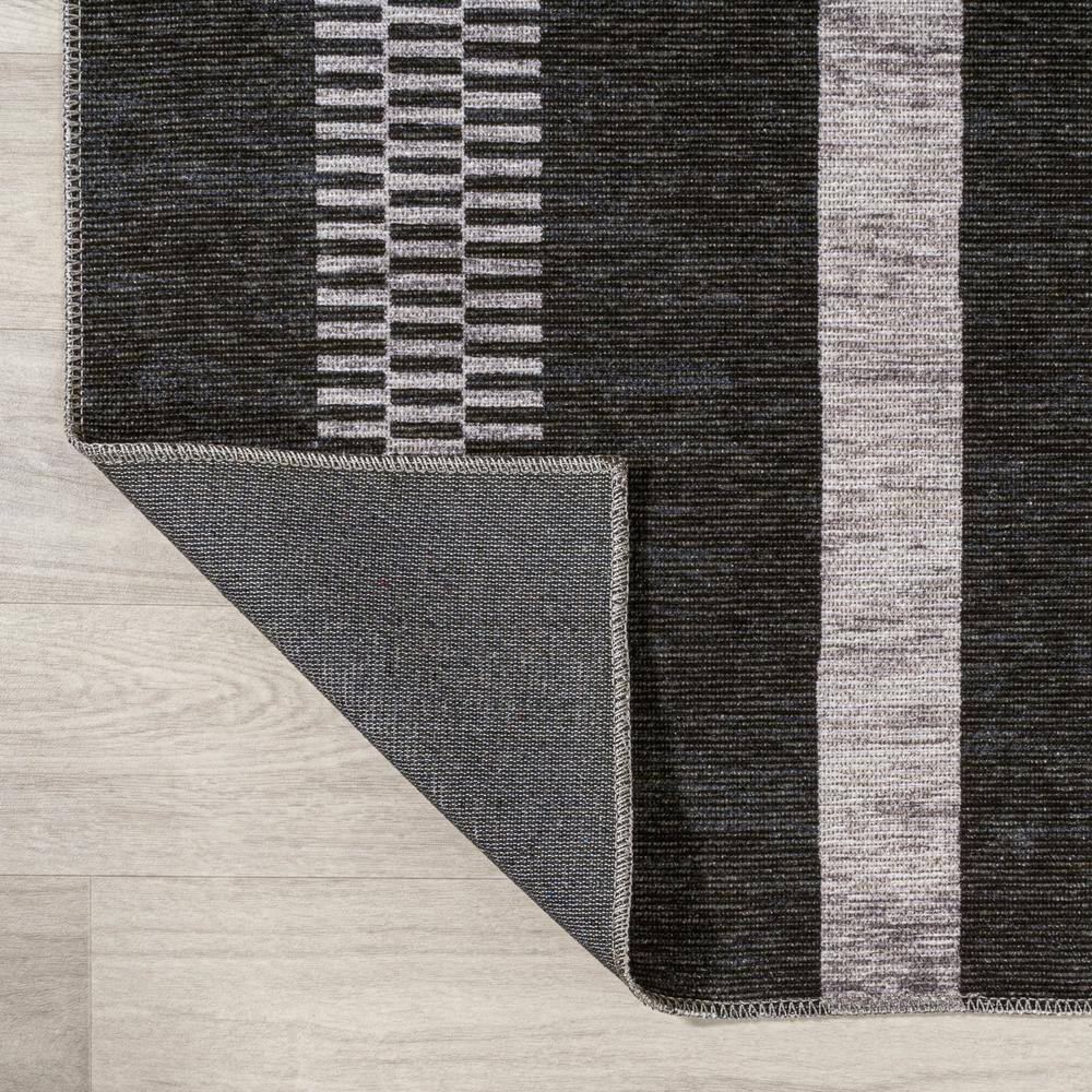 Ivory and Black Striped Synthetic Washable Area Rug