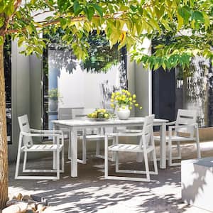 Forbes White 5-Piece Recycled Plastic HIPS Rectangular Outdoor Dining Set with Slatted Table Top and Armchairs