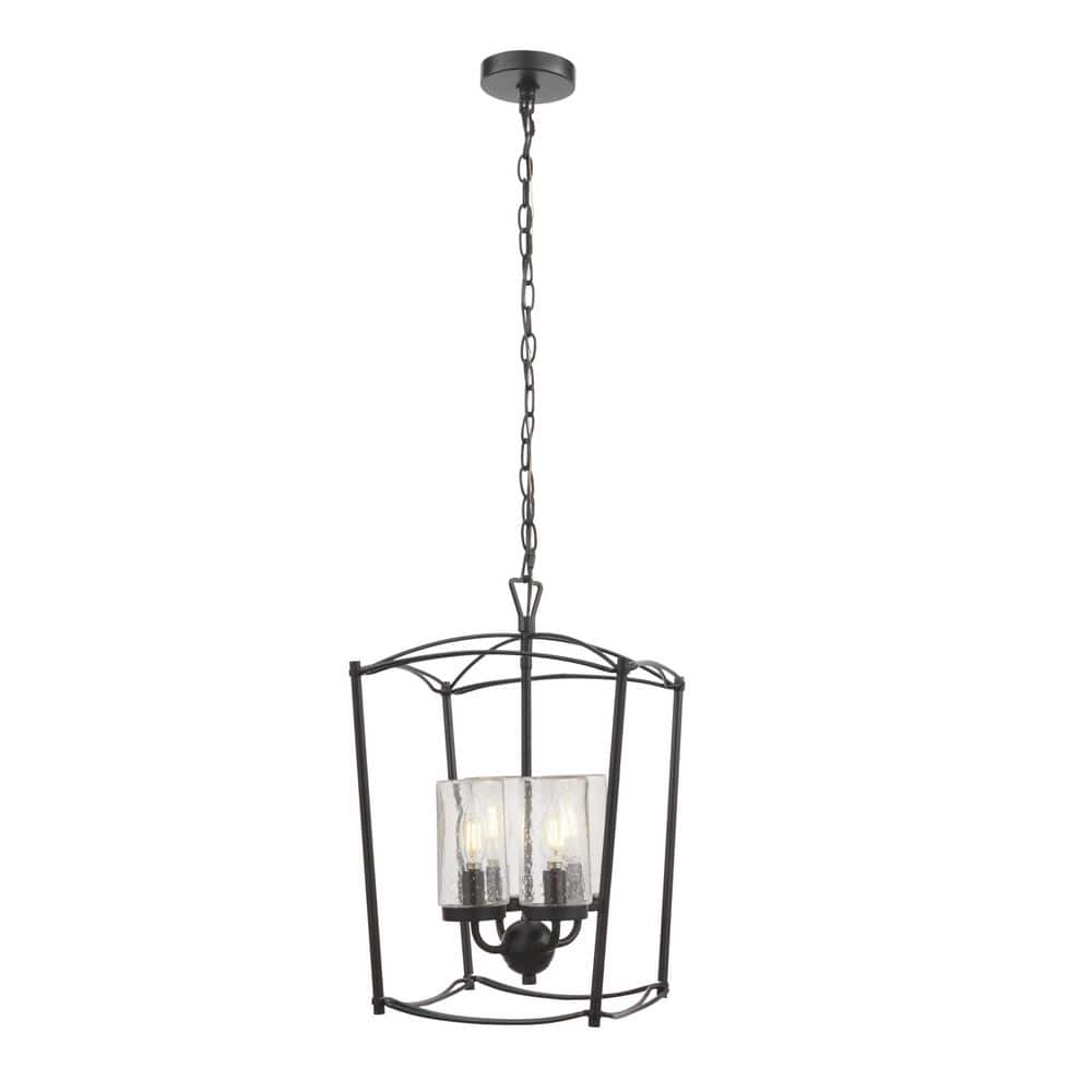 Matte Black Textured Glass 4-Light Outdoor Pendant Chandelier