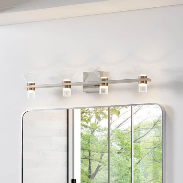 Blake 35-inch 8-light Polished Nickel and Champagne Gold 5CCT LED Vanity Light with Clear and Clear Ribbed Glass