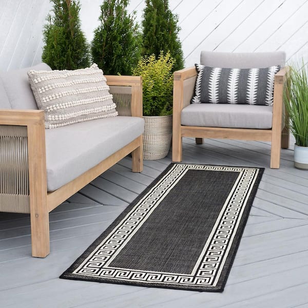 Eco Greek Key Black 2 ft. x 8 ft. Indoor/Outdoor Area Rug