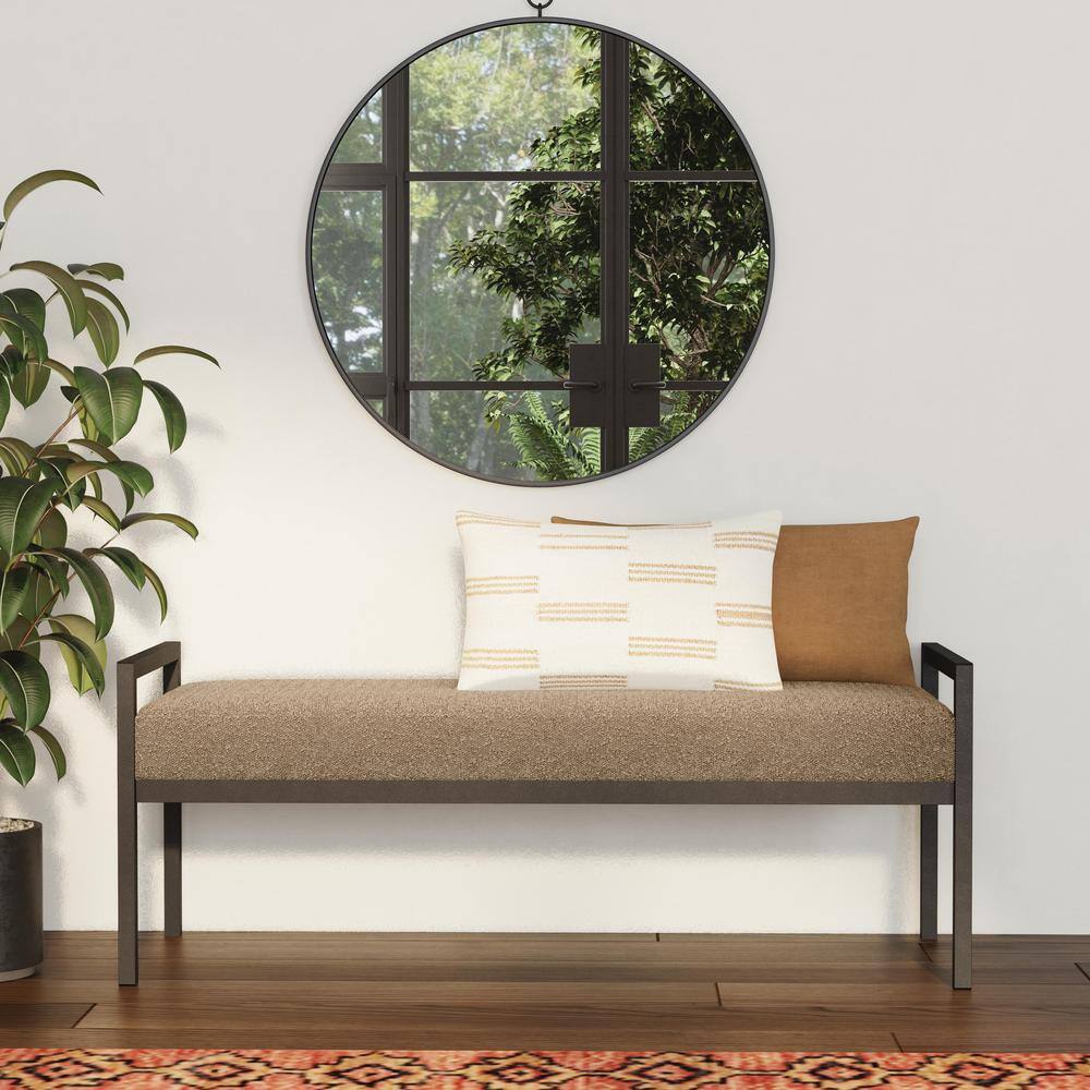 Modern Brown Boucle Upholstered Metal Bedroom Bench with Storage