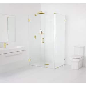 34 in. W x 34 in. D x 78 in. H Pivot Frameless Corner Shower Enclosure in Polished Brass Finish with Clear Glass