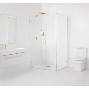 36 in. W x 33 in. D x 78 in. H Pivot Frameless Corner Shower Enclosure in Polished Brass Finish with Clear Glass