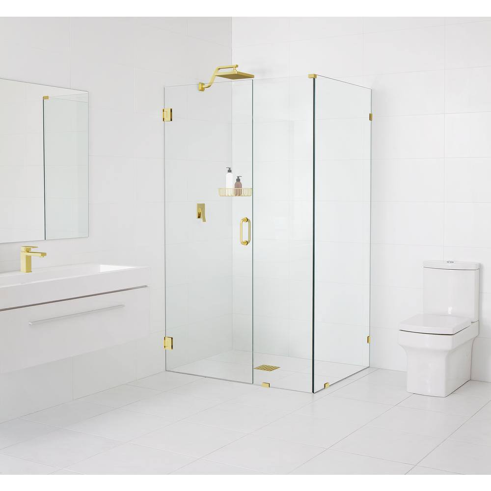 78" Frameless Clear Glass Shower Enclosure with Polished Brass Finish