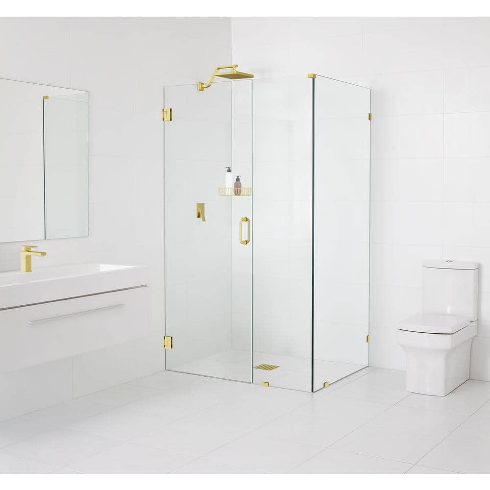 78" Frameless Clear Glass Shower Enclosure with Polished Brass Finish