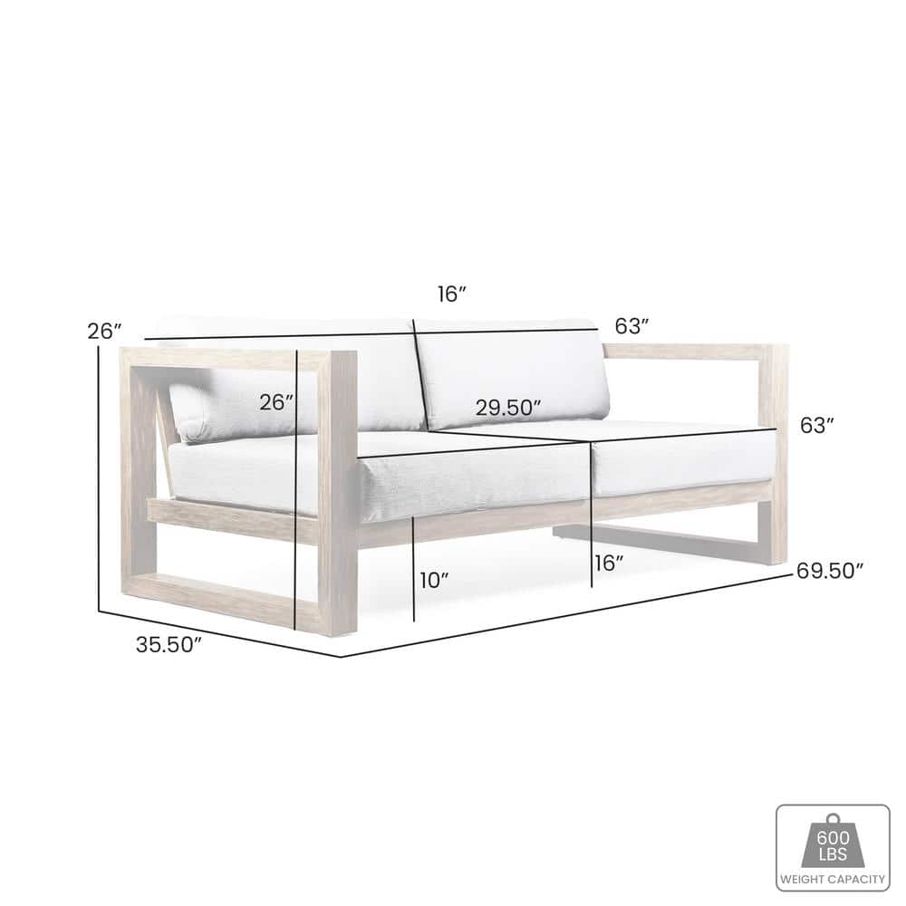 Light Gray Eucalyptus Wood Outdoor Sofa with Cushions