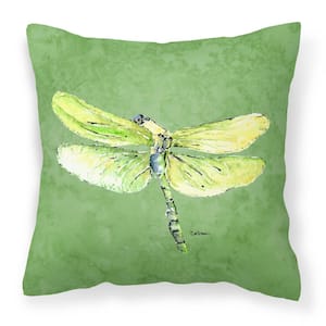 14 in. x 14 in. Multi-Color Lumbar Outdoor Throw Pillow Dragonfly on Avacado Canvas