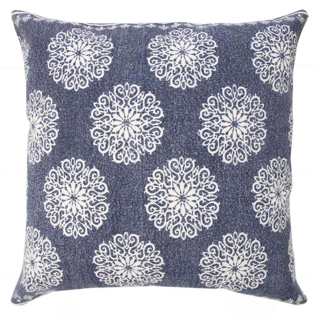 Traditional Royal Dark Blue/White 20 in. x 20 in. Fairytale Motif Bordered 