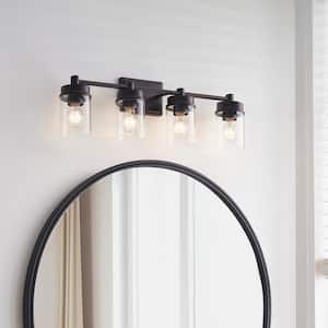 29.8 in. 4-Light Bronze Bathroom Vanity Light with Clear Glass Shade