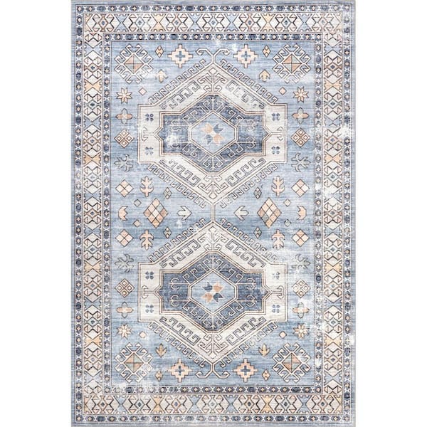 nuLOOM Mae Light Blue 5 ft. x 8 ft. Machine Washable Tribal Motif Area Rug