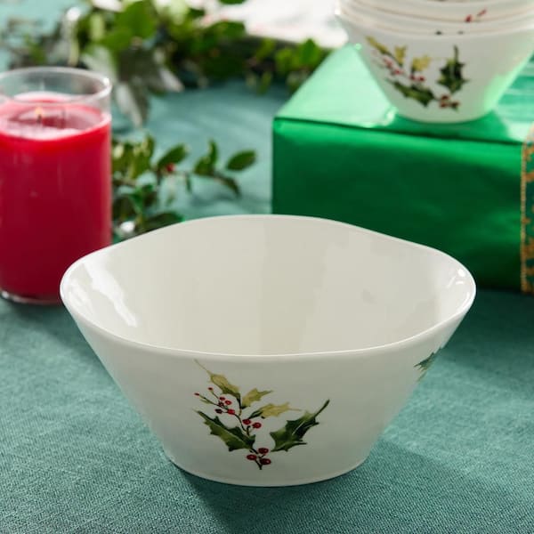 Holly And Vines Assorted Colors Stoneware Deep Bowl 88 fl. oz. 10.25 in. x 4.5 in.