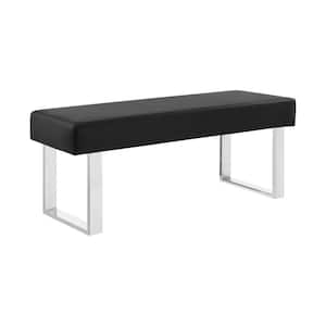 48 in. Black Backless Bedroom Bench with Leatherette Padded Seat and Metal Frame