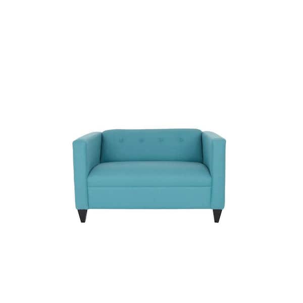 50 in. Teal Blue Solid Faux Leather 2-Seater Loveseat