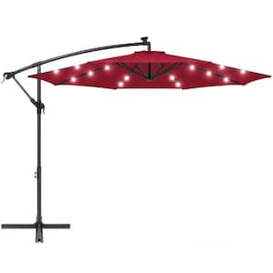 10 ft. Steel Cantilever Patio LED Umbrella Water-Repellent Canopy Fabric in Red