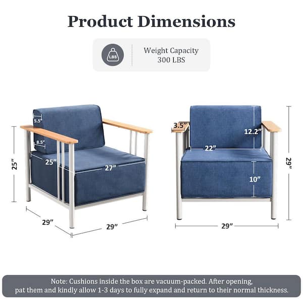 BoulderSeat White Metal Outdoor Lounge Chair with 10 in. Thick Olefin Blue Cushions (2-Pack)