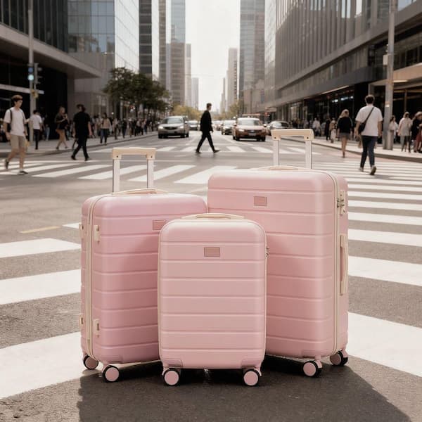 3 Bags 3-Piece Pink ABS Hardshell Spinner Luggage Set with TSA Lock, 360° Spinner Wheels