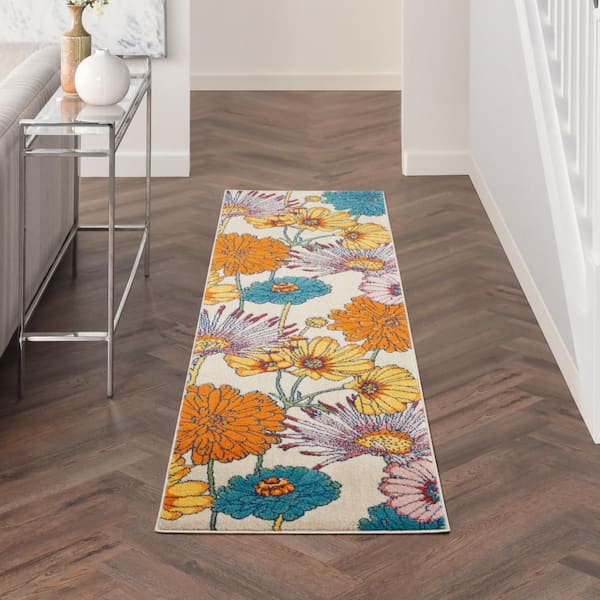 Allur Ivory Multicolor 2 ft. x 8 ft. Floral Medallion Boho Kitchen Runner Area Rug
