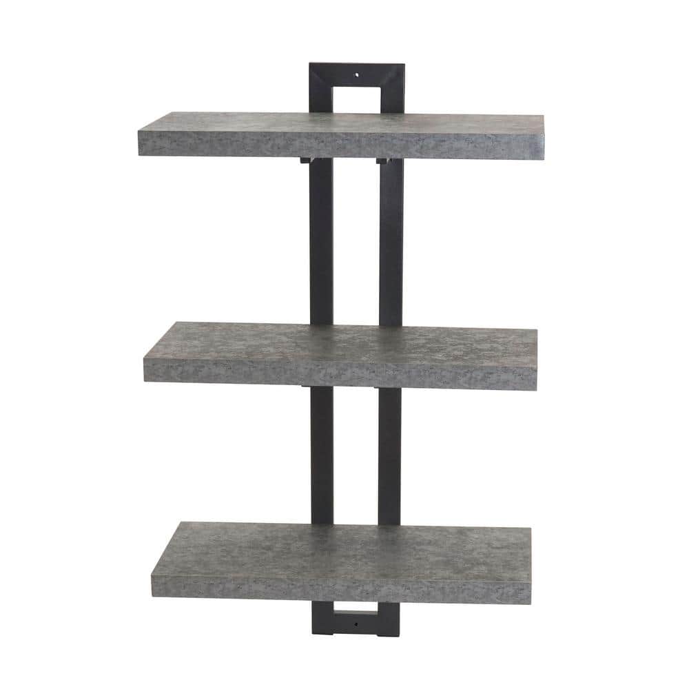 Gray Laminate and Iron 3-Tier Floating Wall Shelf