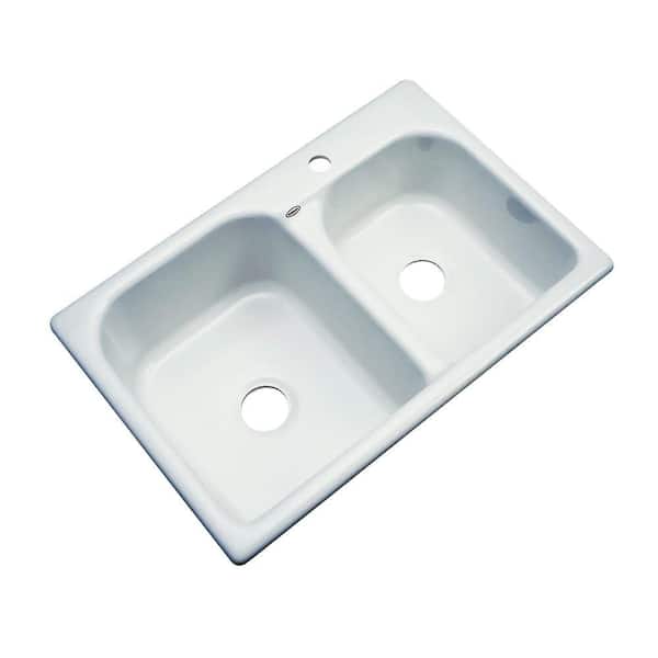 Thermocast Cambridge Drop-In Acrylic 33 in. 1-Hole Double Bowl Kitchen Sink in Ice Grey