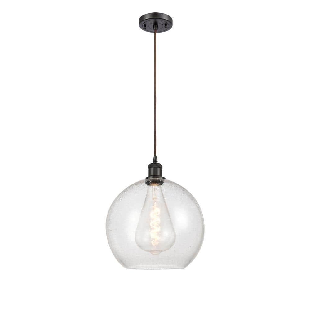 Athens 60-Watt 1 Light Oil Rubbed Bronze Shaded Mini Pendant Light with Seeded glass Seeded Glass Shade -  Innovations, 516-1P-OB-G124-