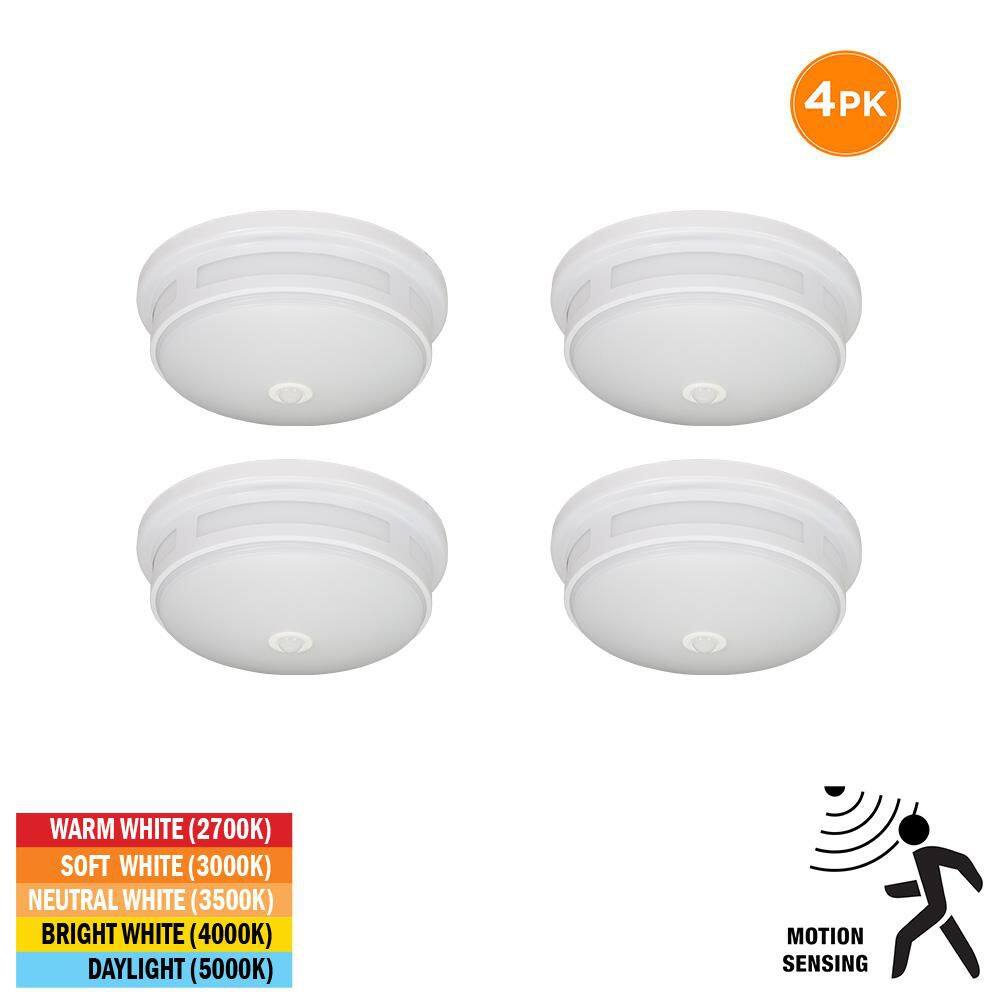 11 in. White Motion Sensing LED Flush Mount Indoor Outdoor Ceiling Light Adjustable CCT 830LM 11.5W (4-Pack) price history on PriceWatchPro