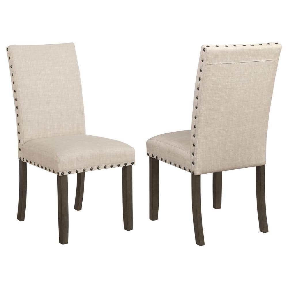 Elegant Beige Upholstered Parsons Side Chair in Rustic Brown Wood