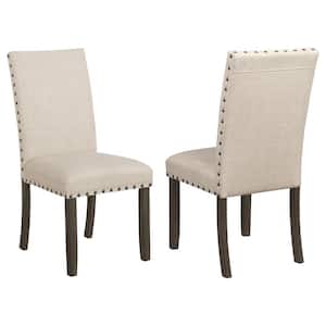 Ralland Beige and Rustic Brown Linen-like Fabric Set of 2-Side Chairs