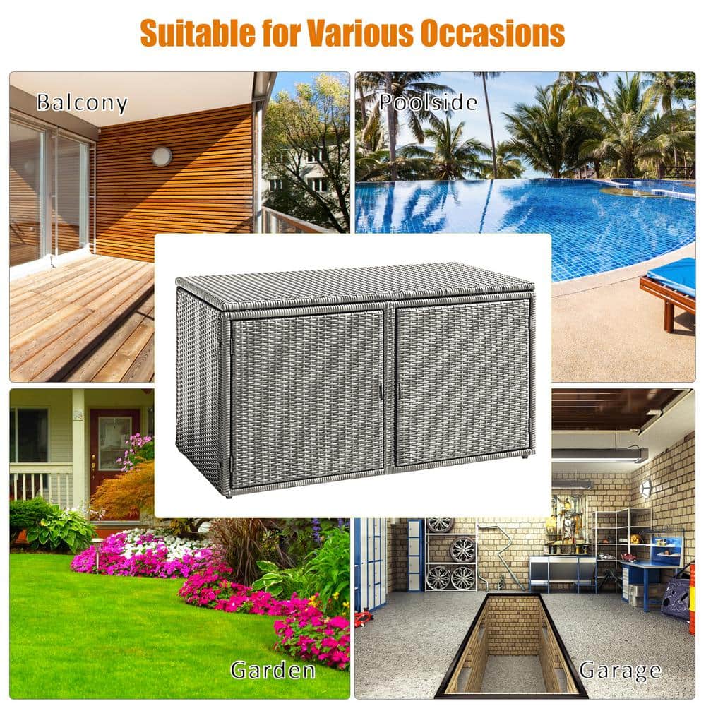 Gray Wicker and Steel Weather-Resistant Outdoor Storage Box