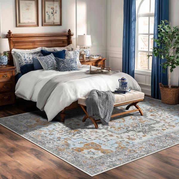Aged Limestone Gray 8 ft. x 10 ft. Antique Non Skid Indoor Area Rug