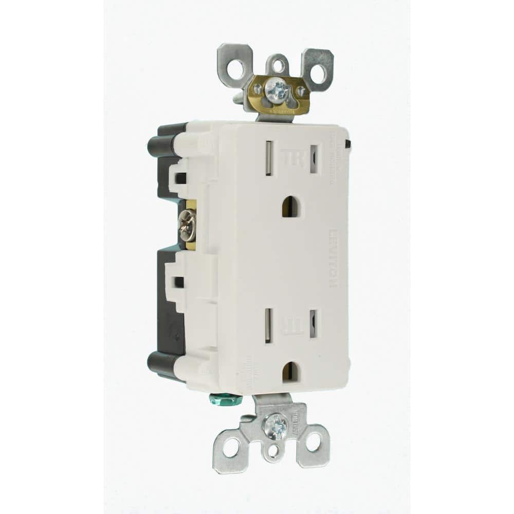 White 15 Amp Tamper Resistant Surge Protection Outlet with Wall Plate