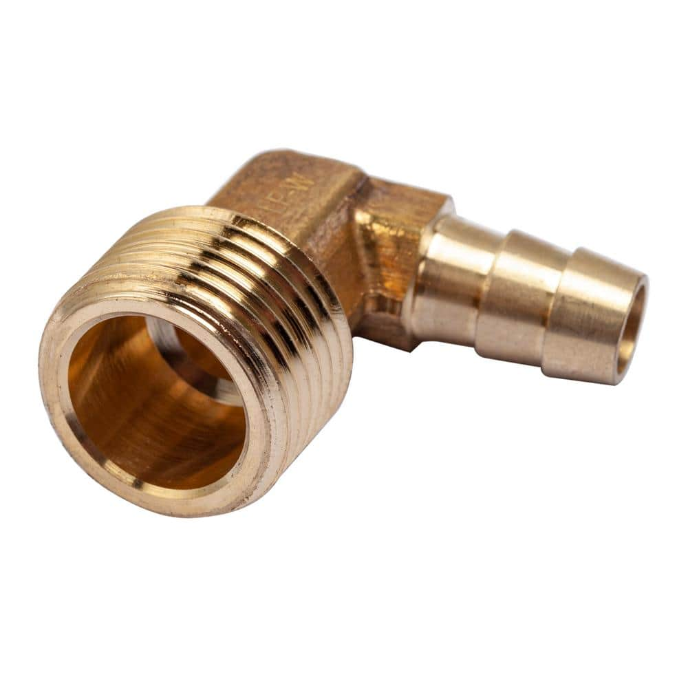 LTWFITTING 3/8 in. I.D. x 1/2 in. MIP Brass Hose Barb 90° Elbow Fittings  (5-Pack) HFLF3204705 - The Home Depot