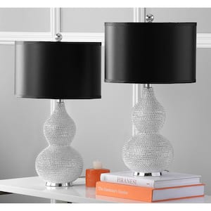 Nicole 24.5 in. Silver Bead Base Table Lamp with Black Shade (Set of 2)