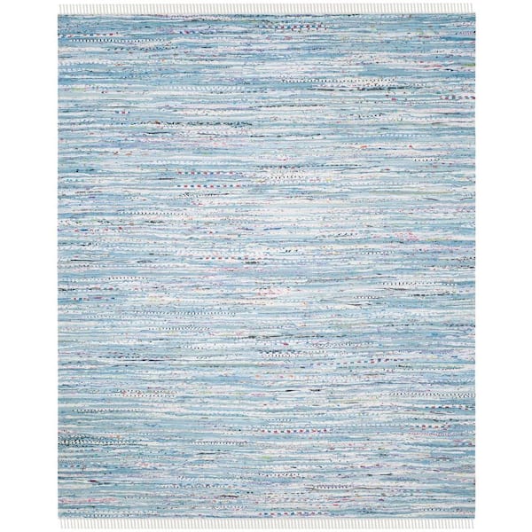 SAFAVIEH Rag Rug Light Blue/Multi 8 ft. x 10 ft. Striped Area Rug