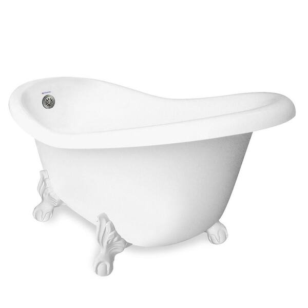 American Bath Factory 60 in. AcraStone Slipper Clawfoot Non-Whirlpool Bathtub and Feet in White