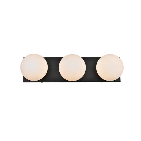 Unbranded Simply Living 22 in. 3-Light Modern Black Vanity Light with Frosted White Round Shade