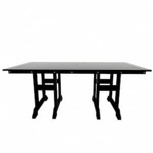 Hayes 71 in. All Weather HDPE Plastic Outdoor Dining Rectangle Trestle Table with Umbrella Hole in Black