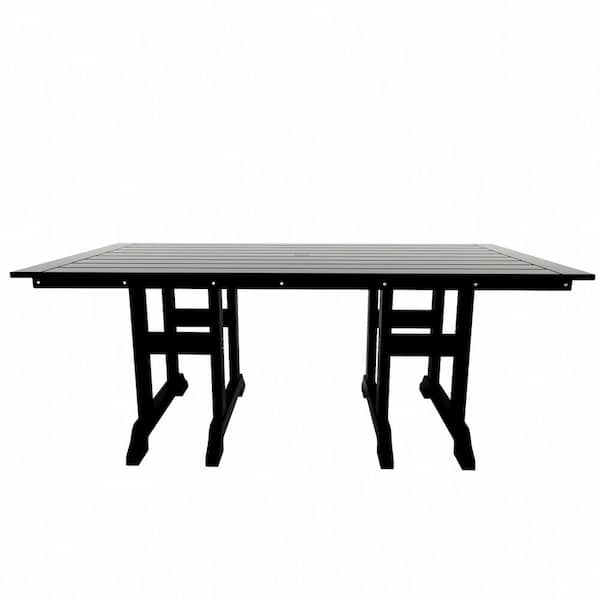 Hayes 71 in. All Weather HDPE Plastic Outdoor Dining Rectangle Trestle Table with Umbrella Hole in Black